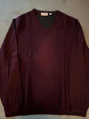 Calvin Klein Men's V-Neck Sweater - Deep Maroon extra fine merino